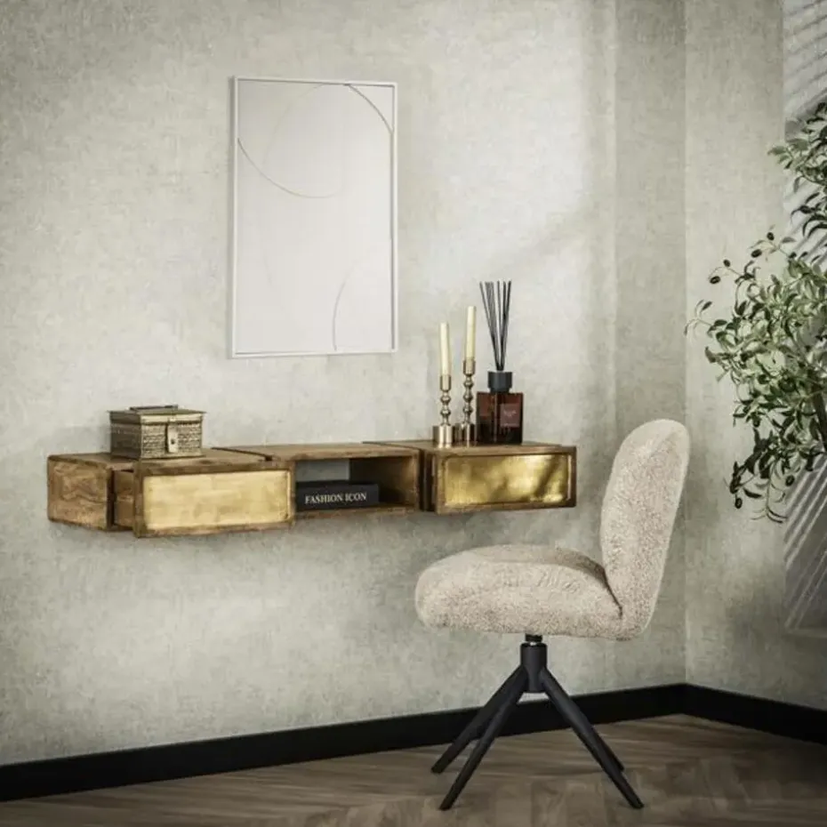 Hoyz Collection - Kaptafel Brass - Massief Mango Zwart - 123cm breed