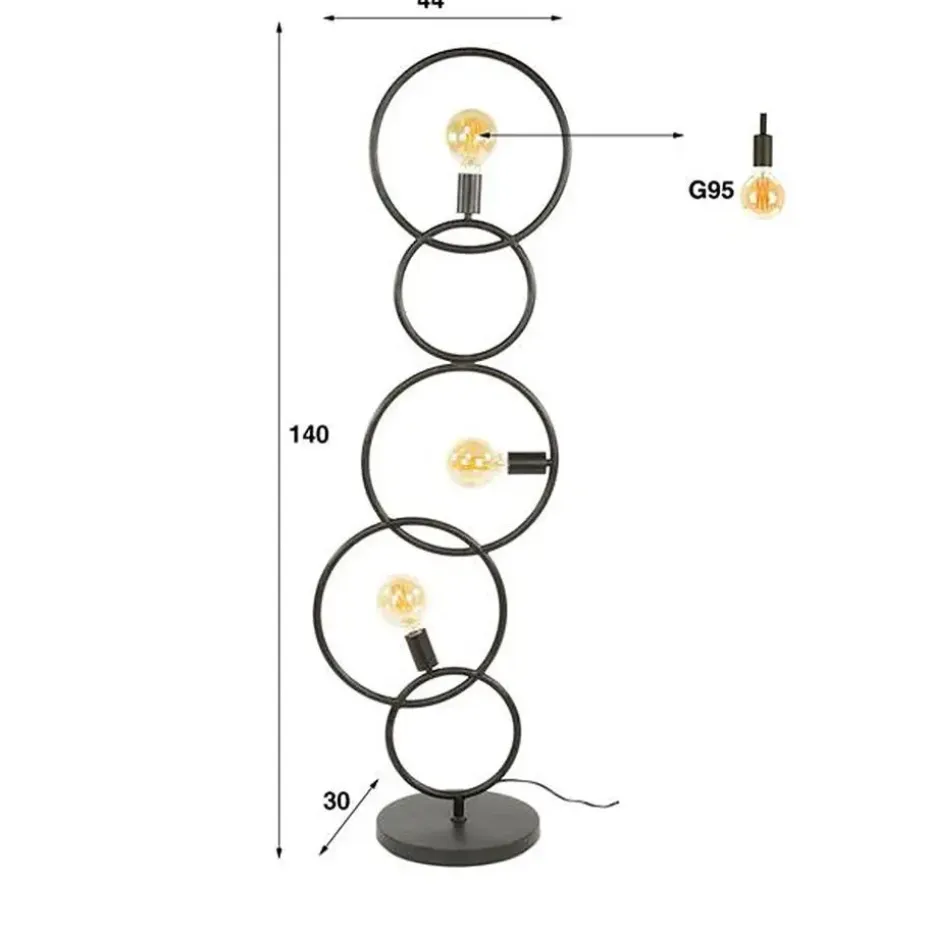 Hoyz Collection - Vloerlamp Loop 3-lichts - Artic Zwart