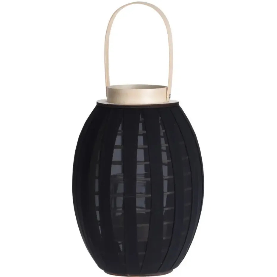 H&S Collection Lantaarn - hout met stof - zwart - 34 cm