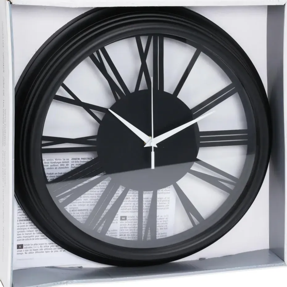 H&S collection Wandklok Memphis - D37 cm - kunststof - zwart