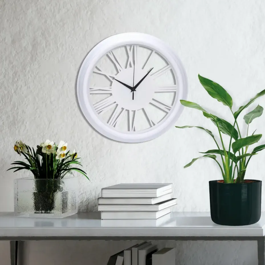 H&S collection Wandklok Memphis - D37 cm - kunststof - ivoor wit