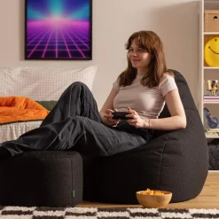 icon - Dalton Zitzak Fauteuil met Poef - Gaming - Zwart