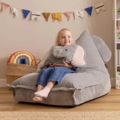 icon - Kinderzitzak Stoel Olifant - Ribfluweel - Grijs