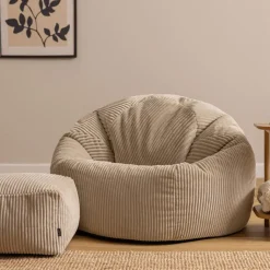 icon - Kingston XL Zitzak Fauteuil met Poef - Ribfluweel - Beige