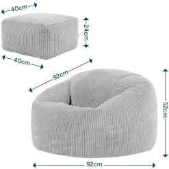 icon - Kingston XL Zitzak Fauteuil met Poef - Ribfluweel - Beige