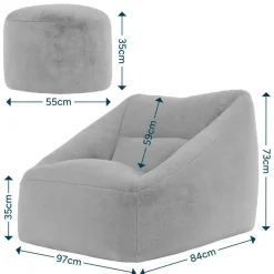 icon - Natalia XL Zitzak Fauteuil met Ronde Poef - Imitatiebont - Mocha