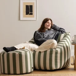 icon - Natalia XL Zitzak Fauteuil met Ronde Poef - Gestreept -