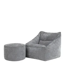 icon Zitzak en XL Poef Natalia - Chenille Zitzak Fauteuil - Grijs