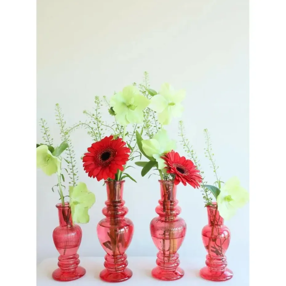 Ideas 4 Seasons Bloemenvaas Venice - glas - koraal rood - D5.7 x H15 cm