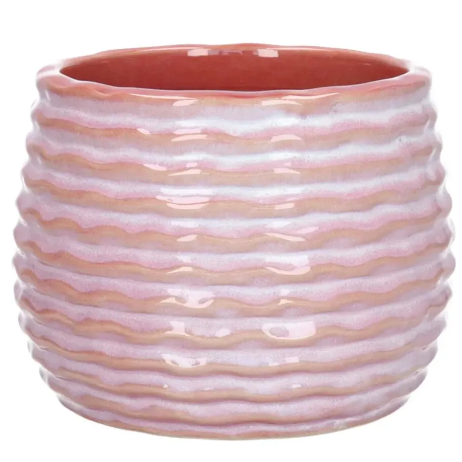 Ideas4seasons Plantenpot ribbel - zachtroze - D14 x H10 cm