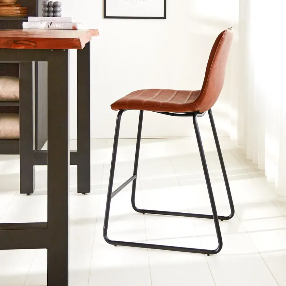 Industriële barkruk Mark cognac - Zithoogte 65 cm - Kunstleder - Bruin