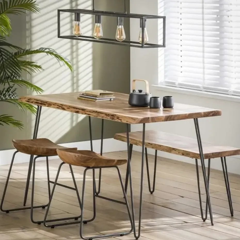 Industriële eettafel acaciahout Novi 130x70 cm - Hout - Bruin
