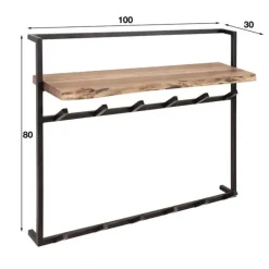 Industriële kapstok Naomi 12 haken acaciahout metaal 30x100x80 cm Hout