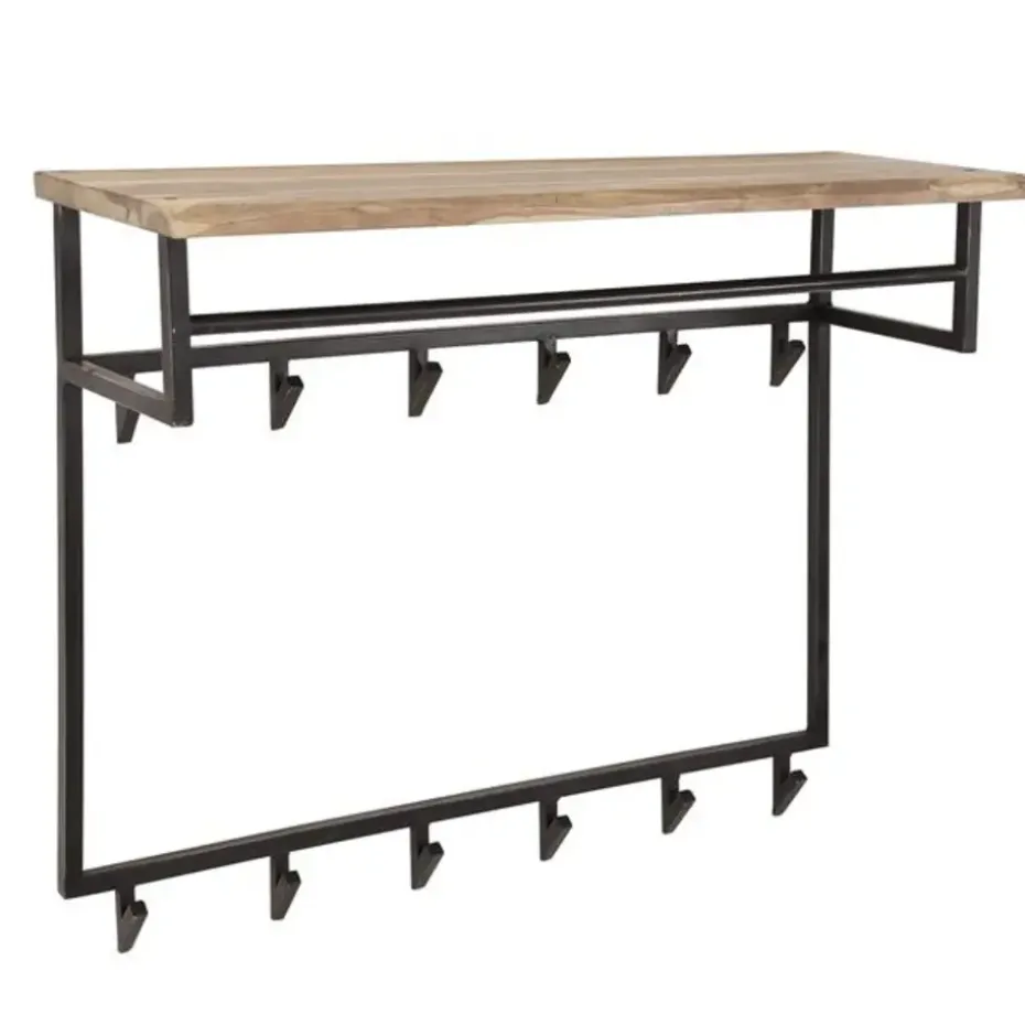 Industriële Kapstok Teun 12 haken acaciahout - 33x100x80 cm - Hout - Bruin