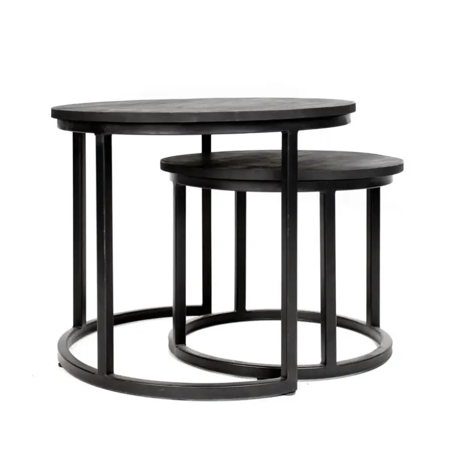 Industriële salontafel set van 2 Rosa zwart - 54x54x44 cm - Mangohout - Zwart