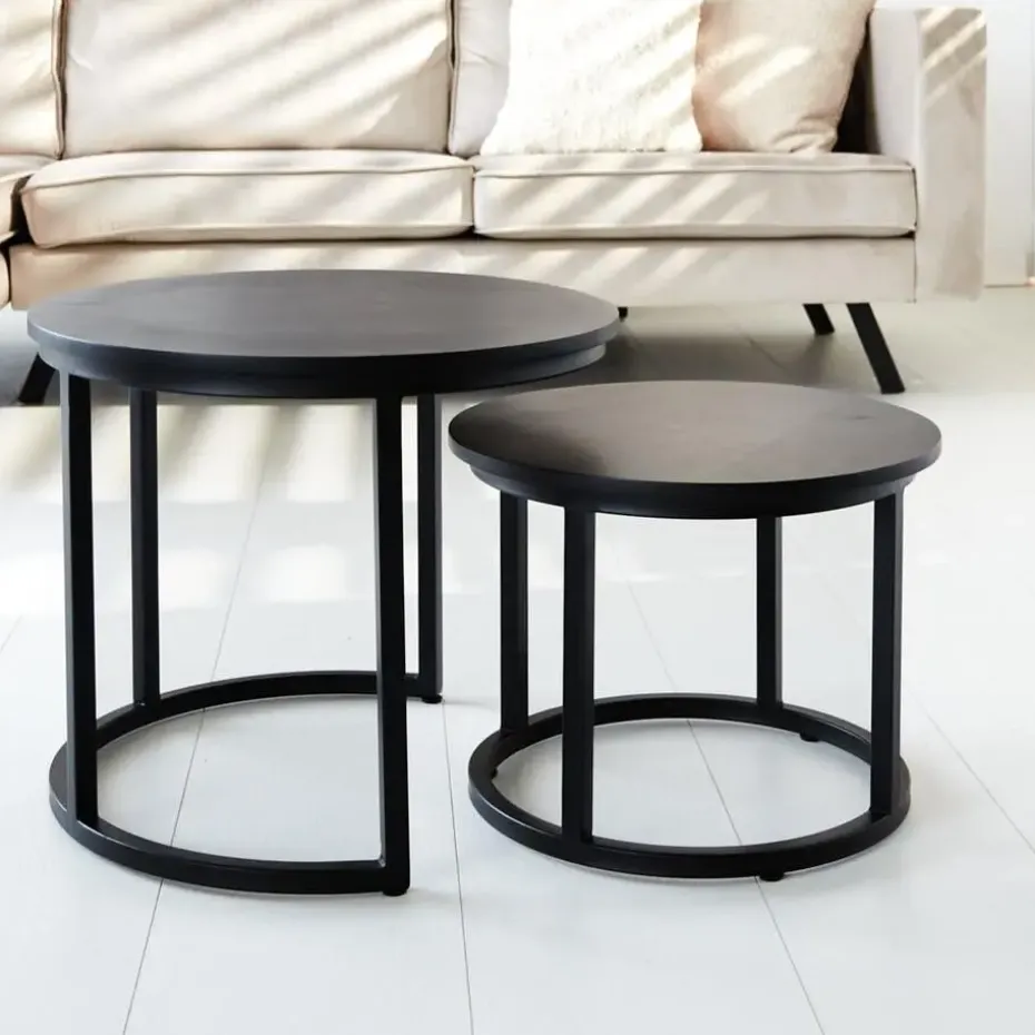 Industriële salontafel set van 2 Rosa zwart - 54x54x44 cm - Mangohout - Zwart