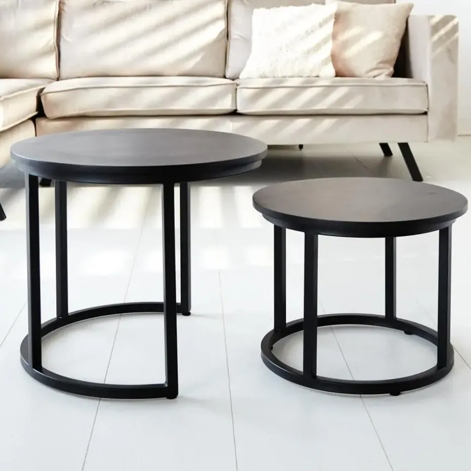Industriële salontafel set van 2 Rosa zwart - 54x54x44 cm - Mangohout - Zwart