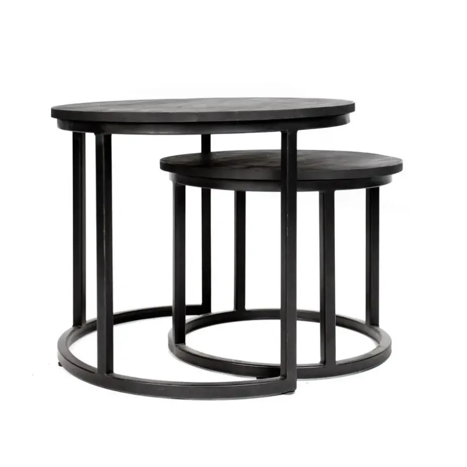 Industriële salontafel set van 2 Rosa zwart - 54x54x44 cm - Mangohout - Zwart