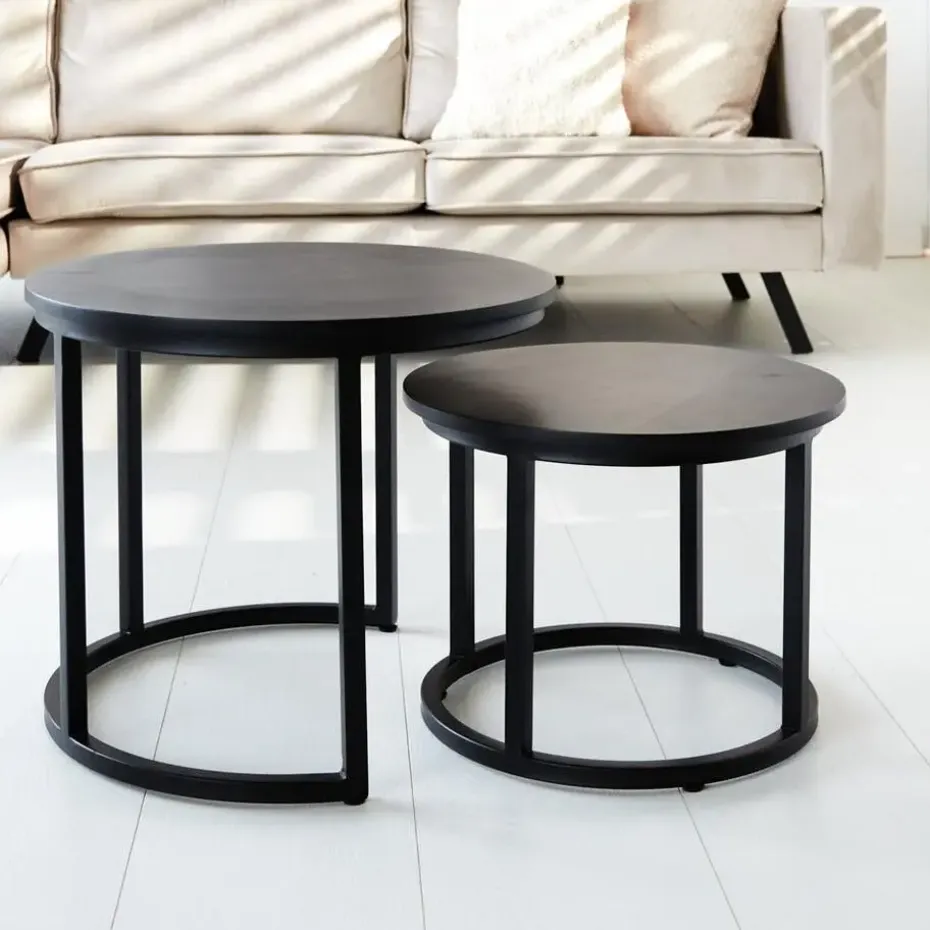 Industriële salontafel set van 2 Rosa zwart - 54x54x44 cm - Mangohout - Zwart