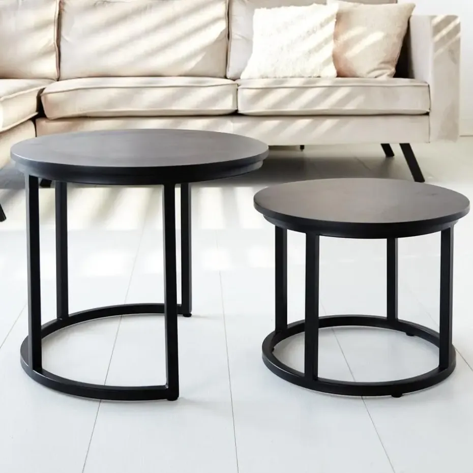 Industriële salontafel set van 2 Rosa zwart - 54x54x44 cm - Mangohout - Zwart