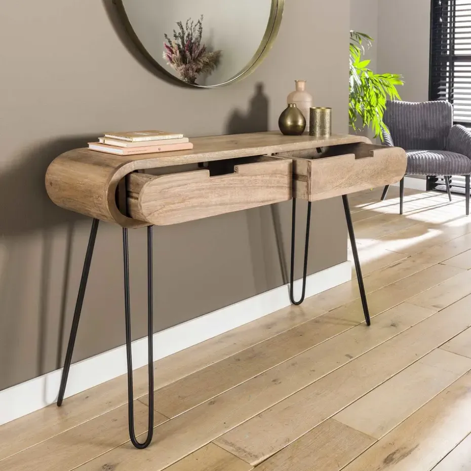 Industriële sidetable Jasmine 2 lades mangohout 30x120x76 cm Mangohout