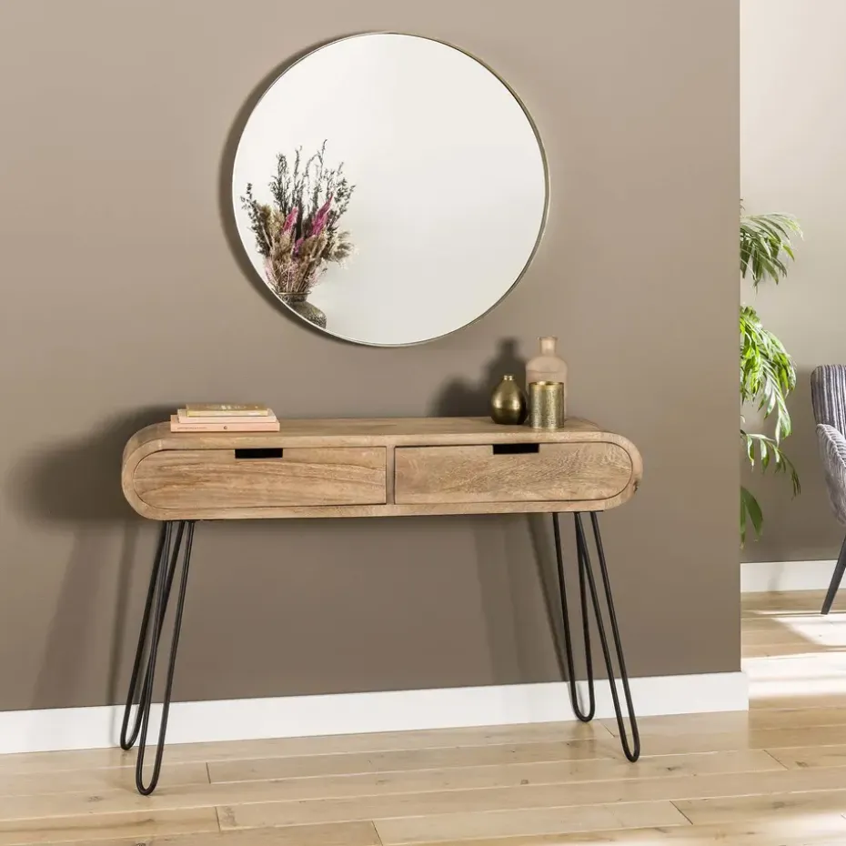 Industriële sidetable Jasmine 2 lades mangohout 30x120x76 cm Mangohout