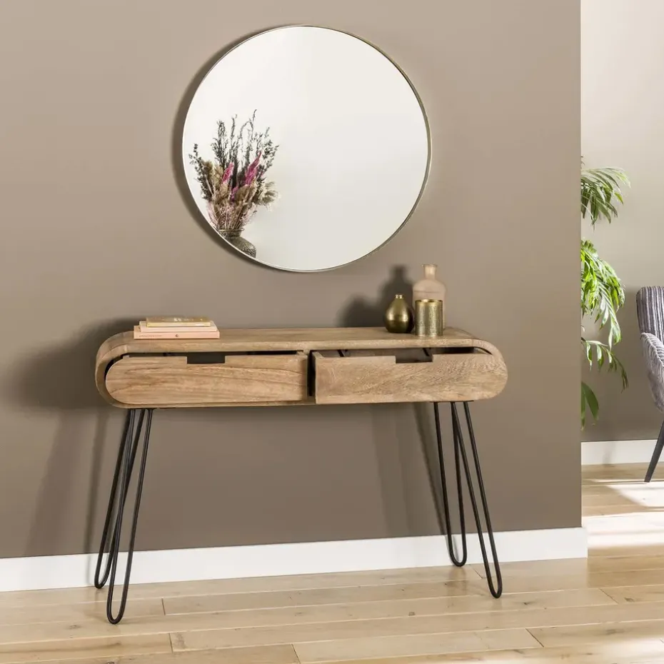 Industriële sidetable Jasmine 2 lades mangohout 30x120x76 cm Mangohout