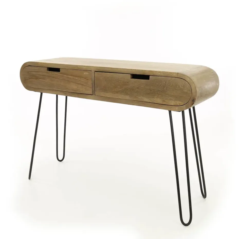 Industriële sidetable Jasmine 2 lades mangohout 30x120x76 cm Mangohout