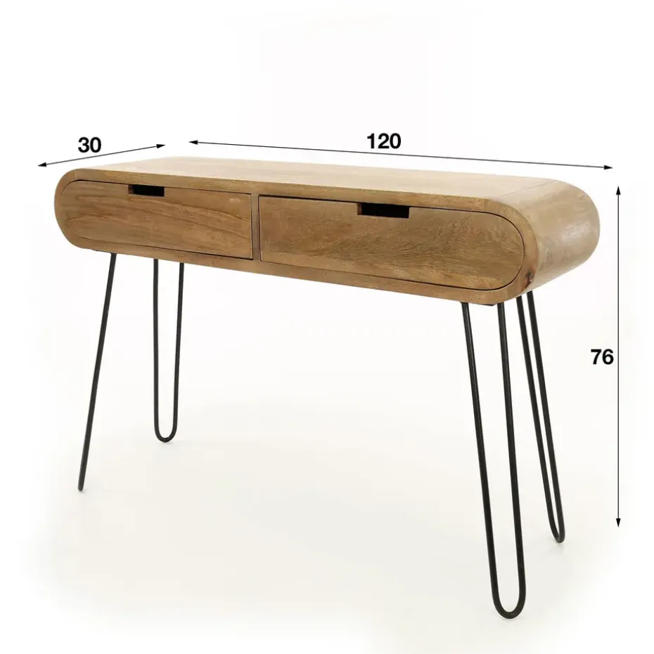 Industriële sidetable Jasmine 2 lades mangohout 30x120x76 cm Mangohout