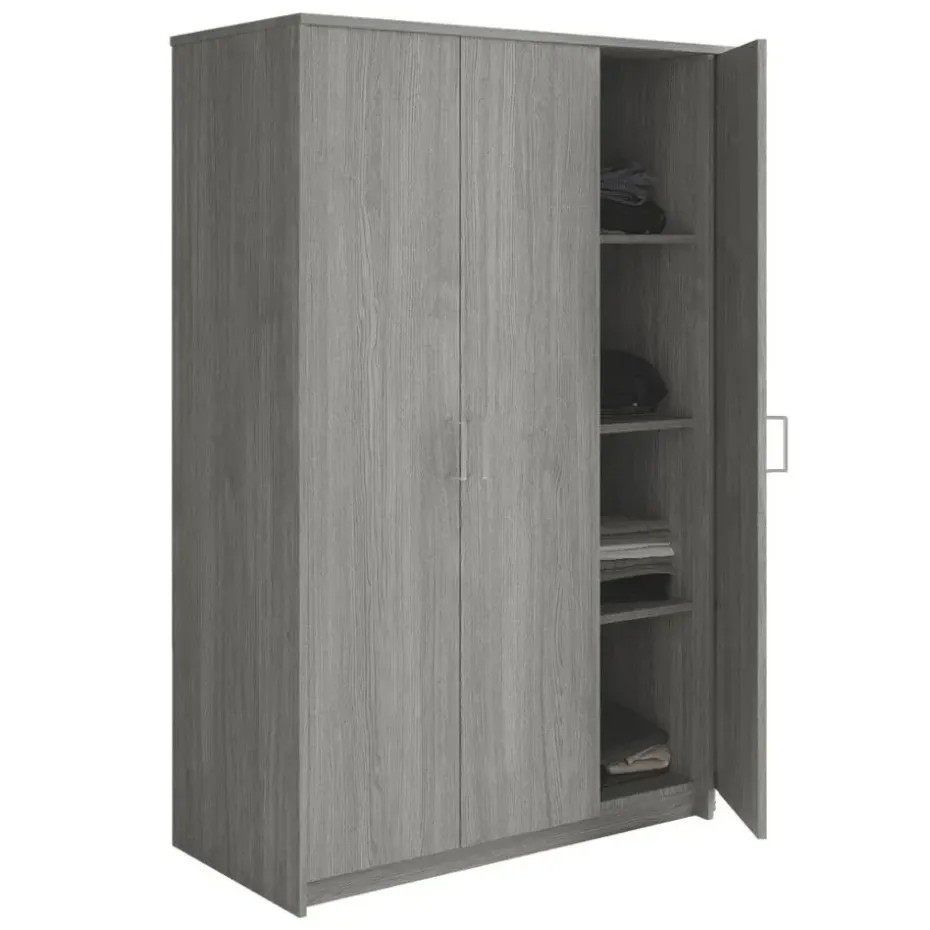 Interiax Kledingkast 'Amelie' - Grijze Eik - 3 Deurs - 180x120x54 cm