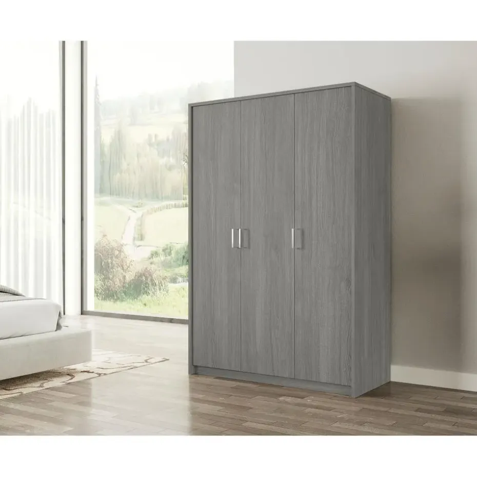 Interiax Kledingkast 'Amelie' - Grijze Eik - 3 Deurs - 180x120x54 cm