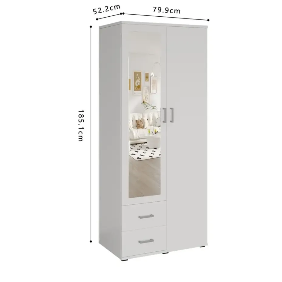 Interiax Kledingkast 'Lena' - Wit - 2 Deurs - 185x80x52cm