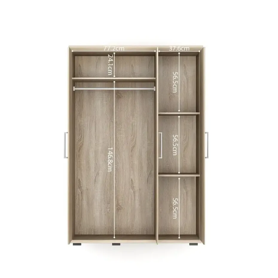 Interiax Kledingkast 'Mila' - Sonoma Eik - 3 Deurs - 183x120x52cm