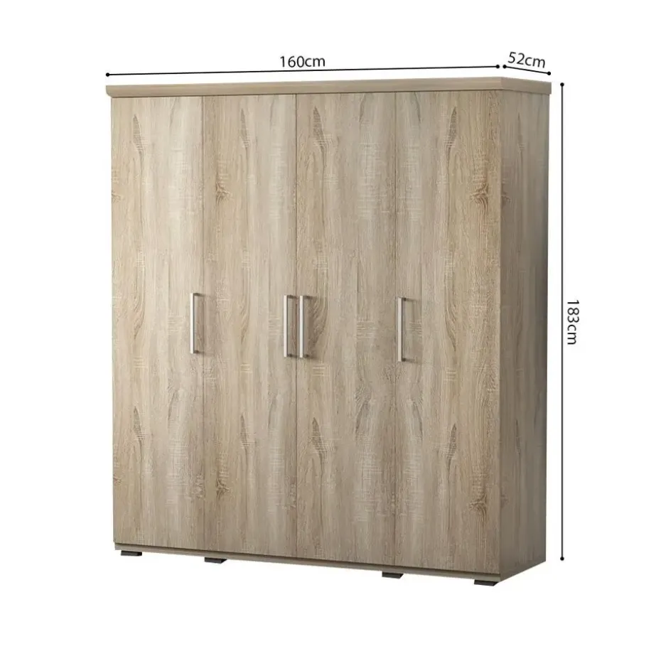 Interiax Kledingkast 'Mila' - Sonoma Eik - 4 Deurs - 183x160x52cm