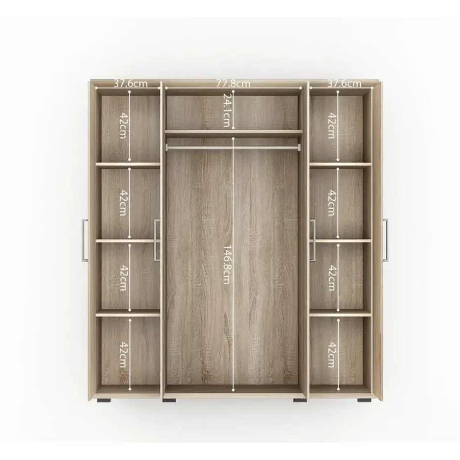 Interiax Kledingkast 'Mila' - Sonoma Eik - 4 Deurs - 183x160x52cm