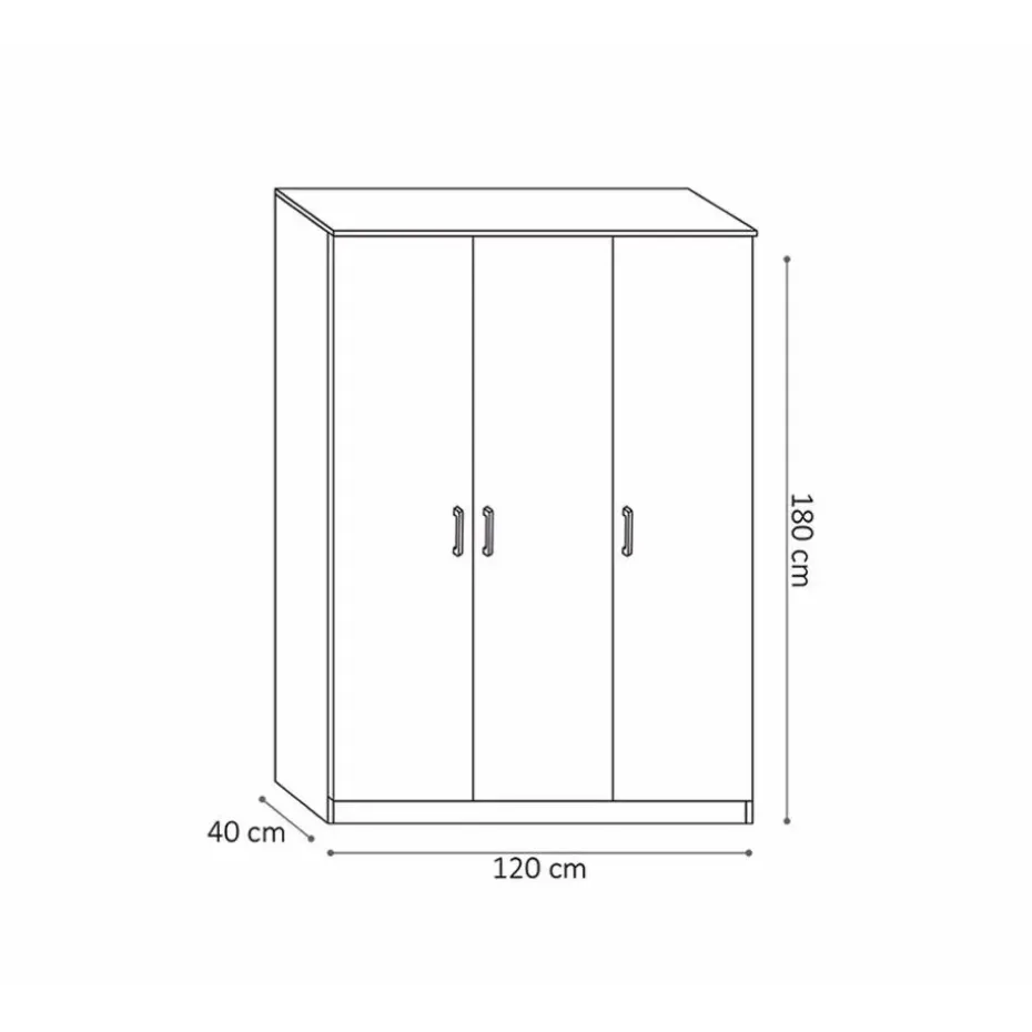 Interiax Opbergkast - Kledingkast 'Amelie' - Wit - 3 Deurs - 180x120x40cm