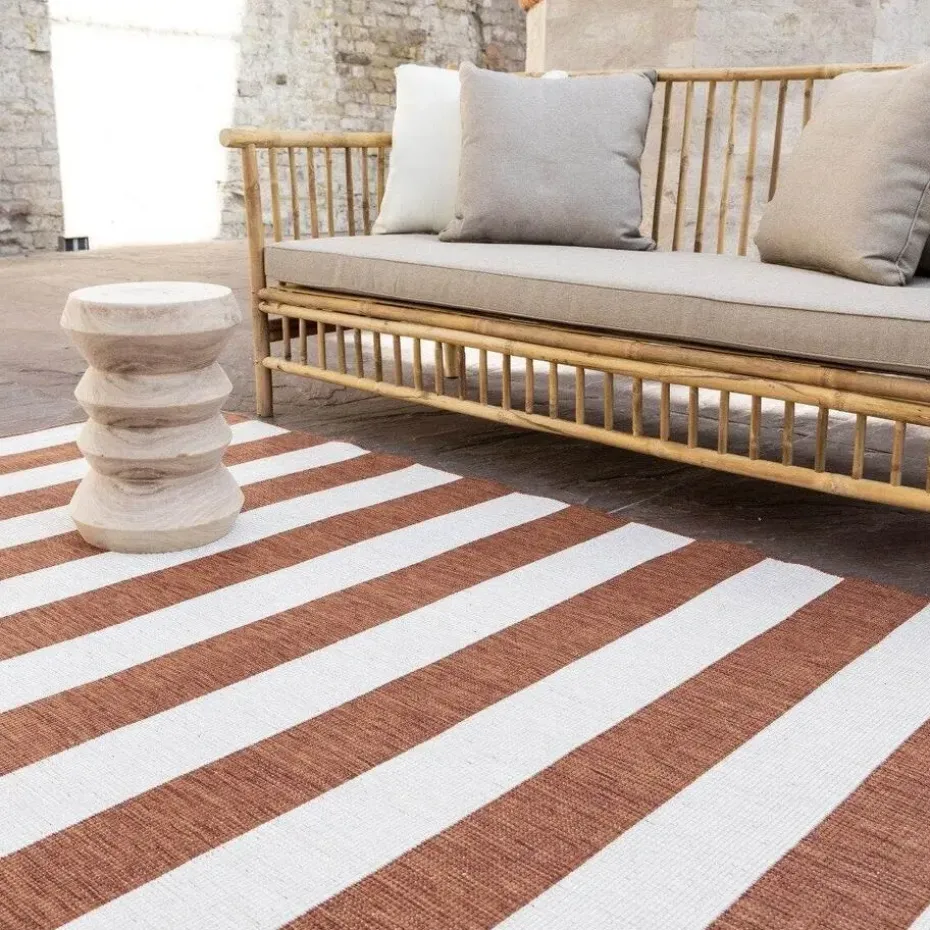 Interieur05 Buitenkleed Stripes roest/wit dubbelzijdig - 290 x 200 cm