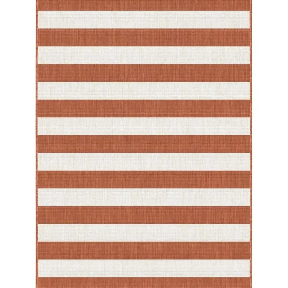 Interieur05 Buitenkleed Stripes roest/wit dubbelzijdig - 340 x 240 cm
