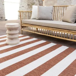 Interieur05 Buitenkleed Stripes roest/wit dubbelzijdig - 340 x 240 cm