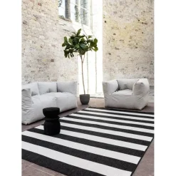 Interieur05 Buitenkleed Stripes zwart/wit dubbelzijdig - 230 x 160 cm