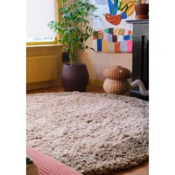 Interieur05 hoogpolig vloerkleed polyester Pilo groen/beige - 160 x 160 cm