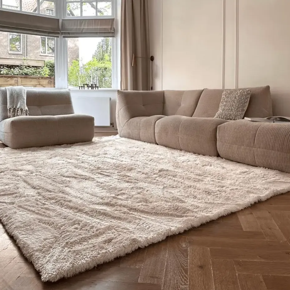 Interieur05 Hoogpolig vloerkleed Odelia beige/wit - 80 x 150 cm