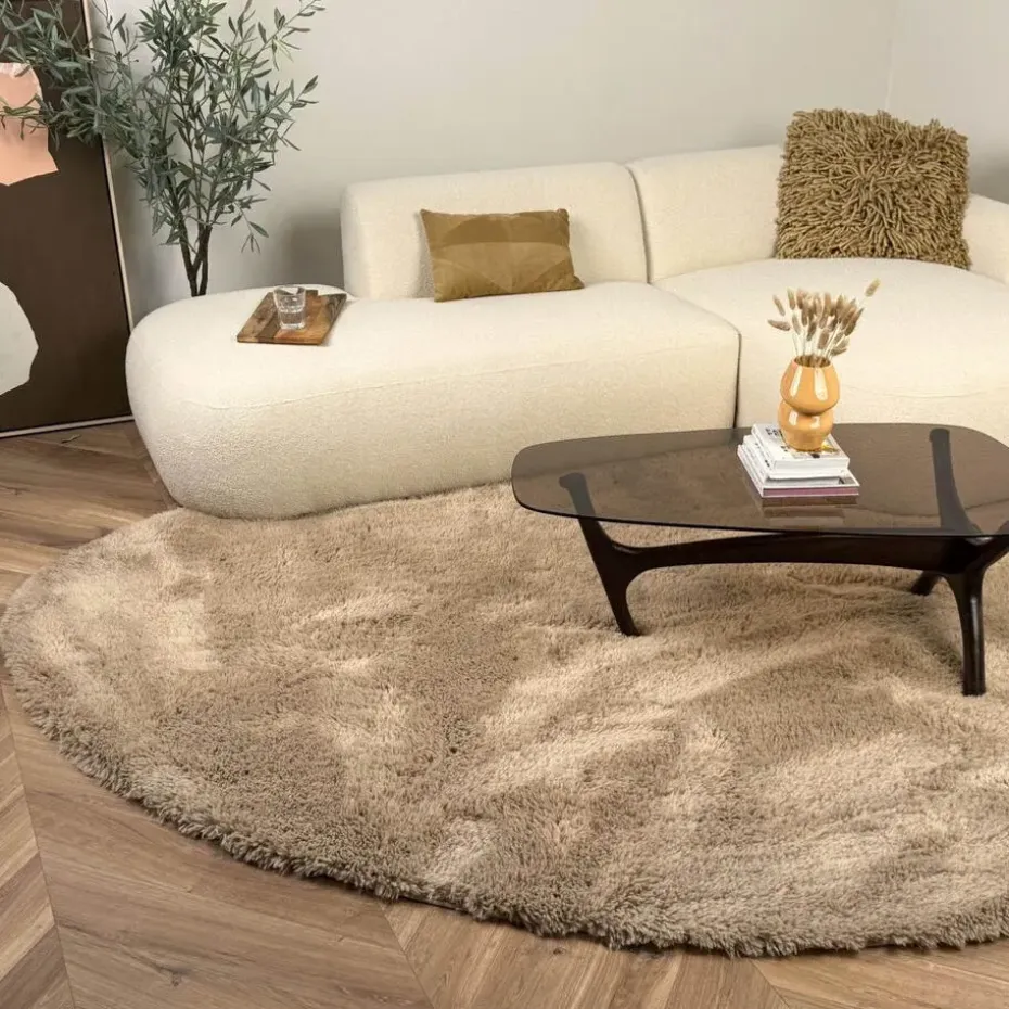 Interieur05 organisch hoogpolig vloerkleed Furr Stone bruin - 160 x 230 cm