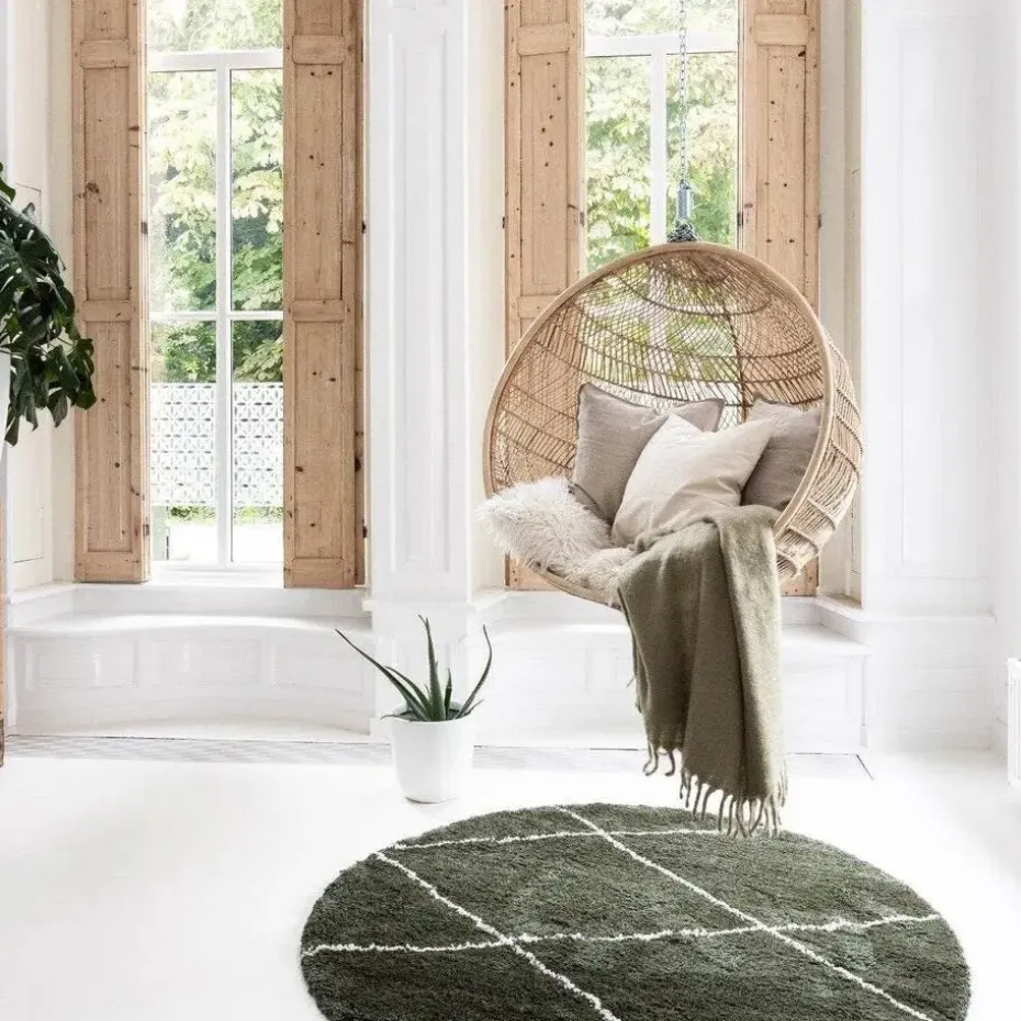 Interieur05 rond berber vloerkleed Nea groen/cream - 160 x 160 cm