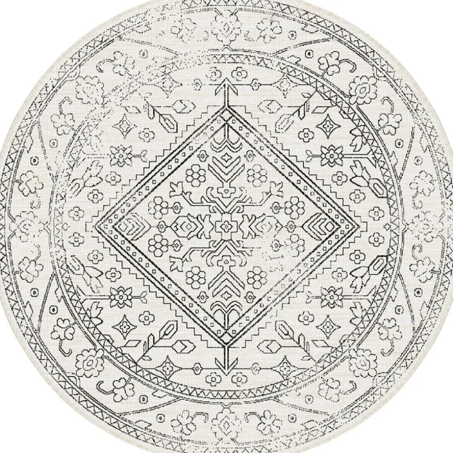 Interieur05 rond buitenkleed zwart/wit Nova - 240 x 240 cm