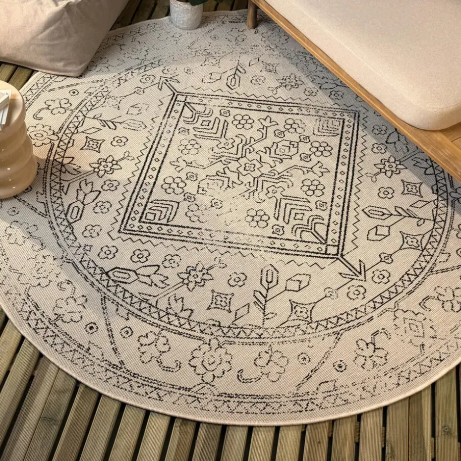 Interieur05 rond buitenkleed zwart/wit Nova - 240 x 240 cm