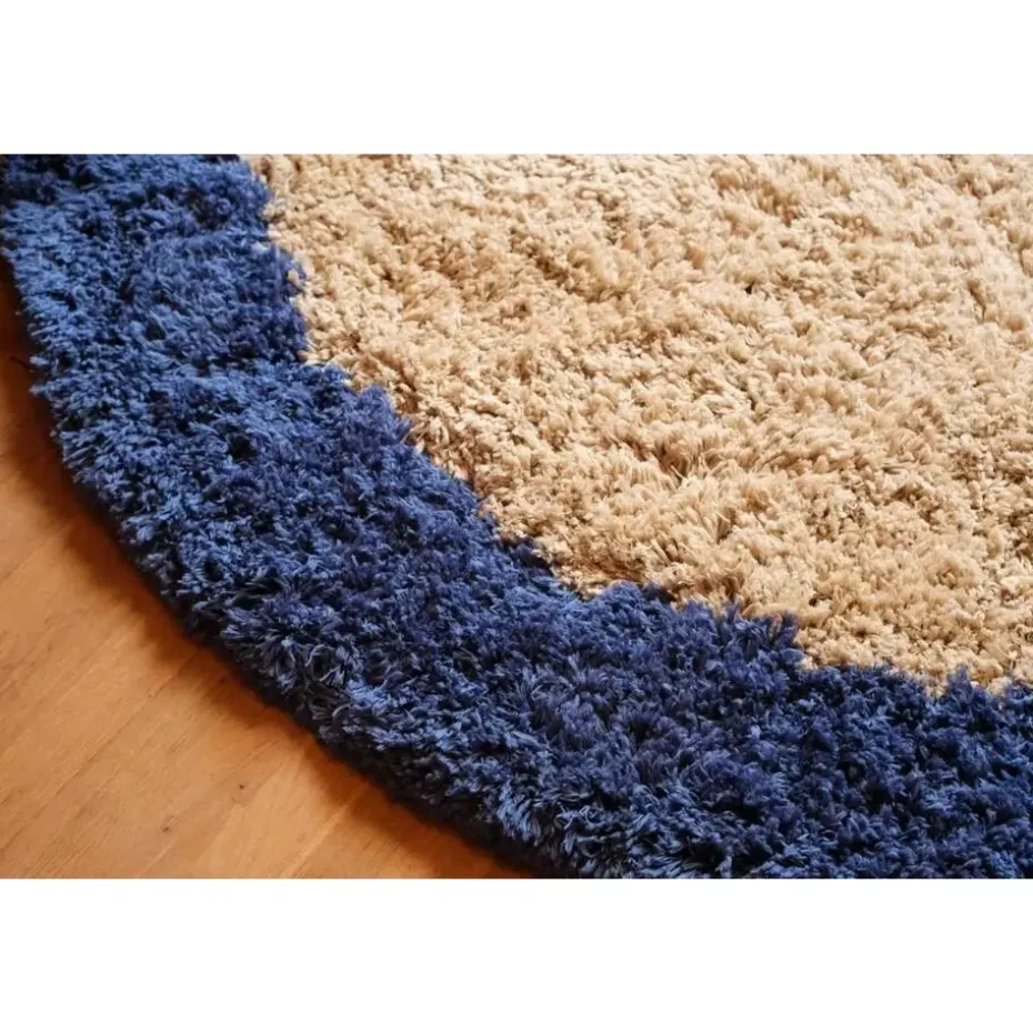 Interieur05 rond hoogpolig vloerkleed polyester Pilo beige/blauw - 240 x 240 cm