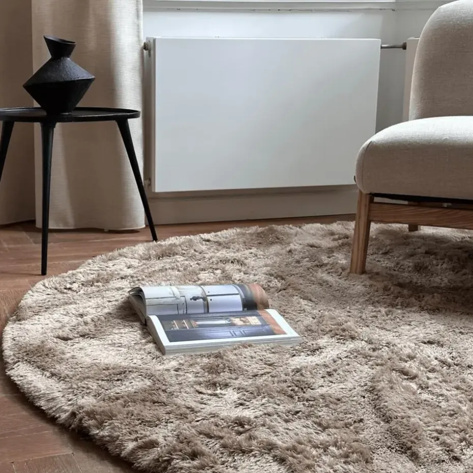 Interieur05 Rond Hoogpolig vloerkleed Odelia Bruin/taupe - 160 x 160 cm