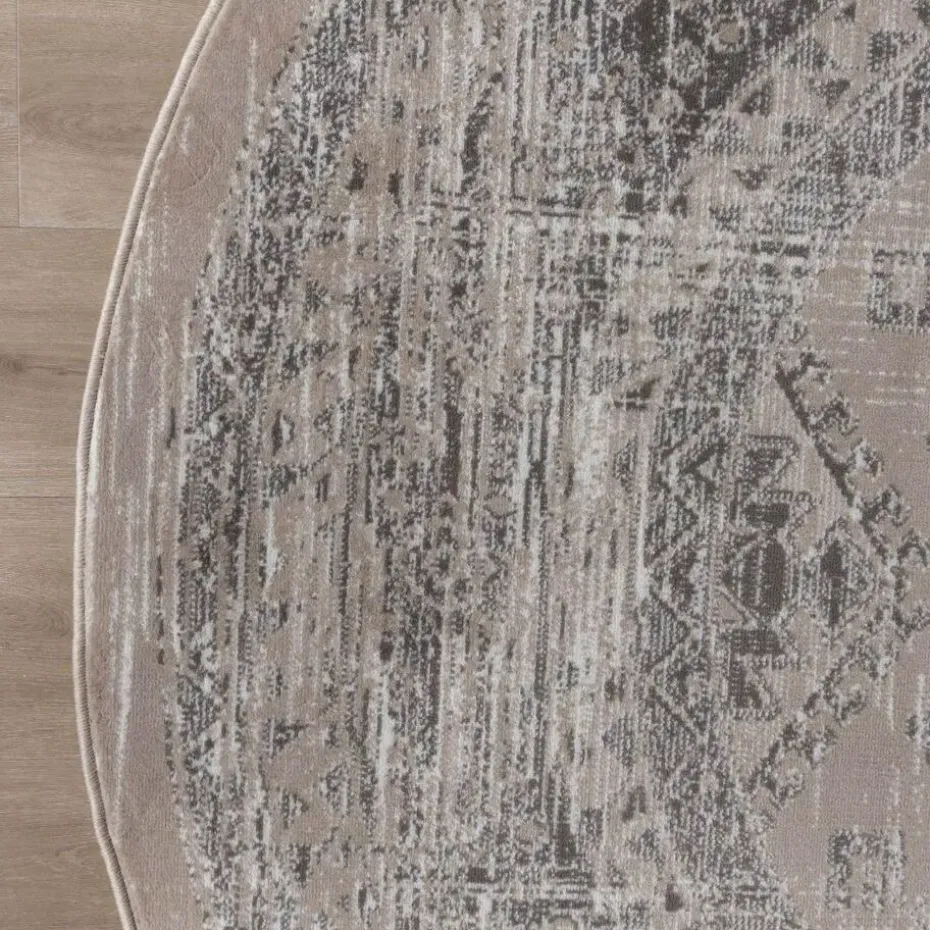Interieur05 rond vintage Aila vloerkleed zand/beige - 120 x 120 cm