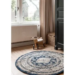 Interieur05 rond vintage vloerkleed Aila blauw - 160 x 160 cm